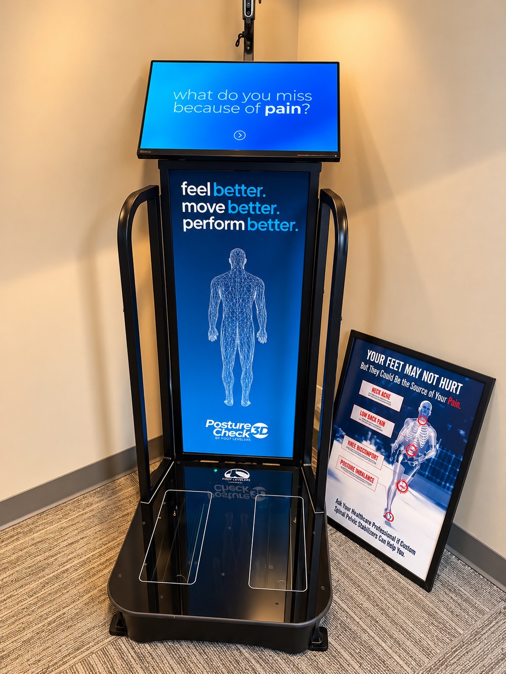 The FootLevelers scanner used for custom orthotics, with its screen and footplate