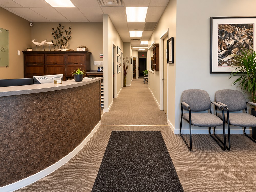 The waiting room at 13215 Victoria Rd N, with the chairs people wait in